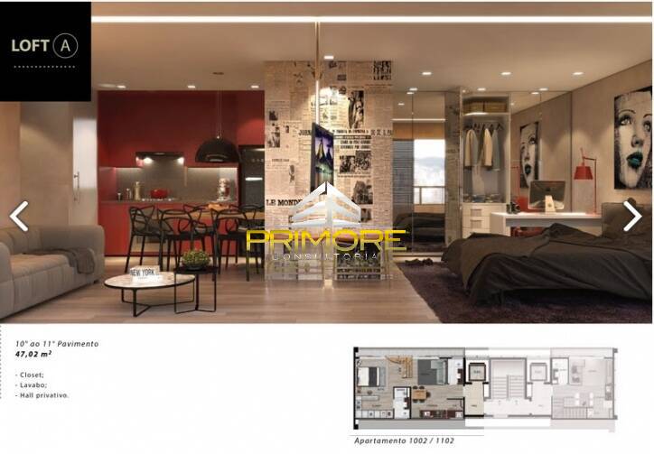 Lourdes - Loft 47m² - 1 Quarto - Closet